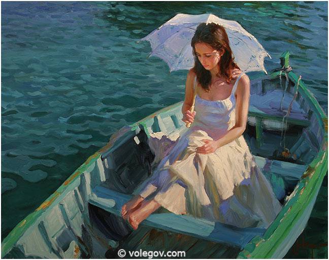 648x512 In Green Boat, Painting, - Woman In Boat Painting