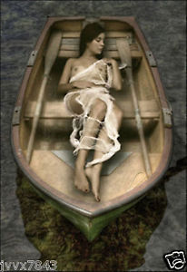 206x300 Woman In The Wood Boat Hand Painted Figure Oil Painting On Canvas - Woman In Boat Painting