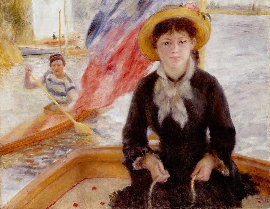 900x698 Woman In Boat With Canoeist Painting By Renoir - Woman In Boat Painting