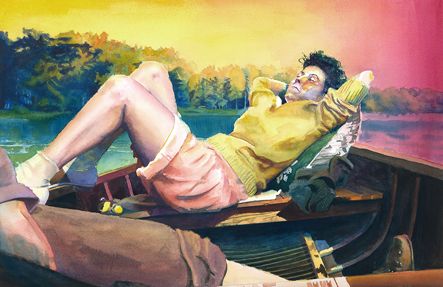 900x583 Woman In Boat Robert Pioch - Woman In Boat Painting