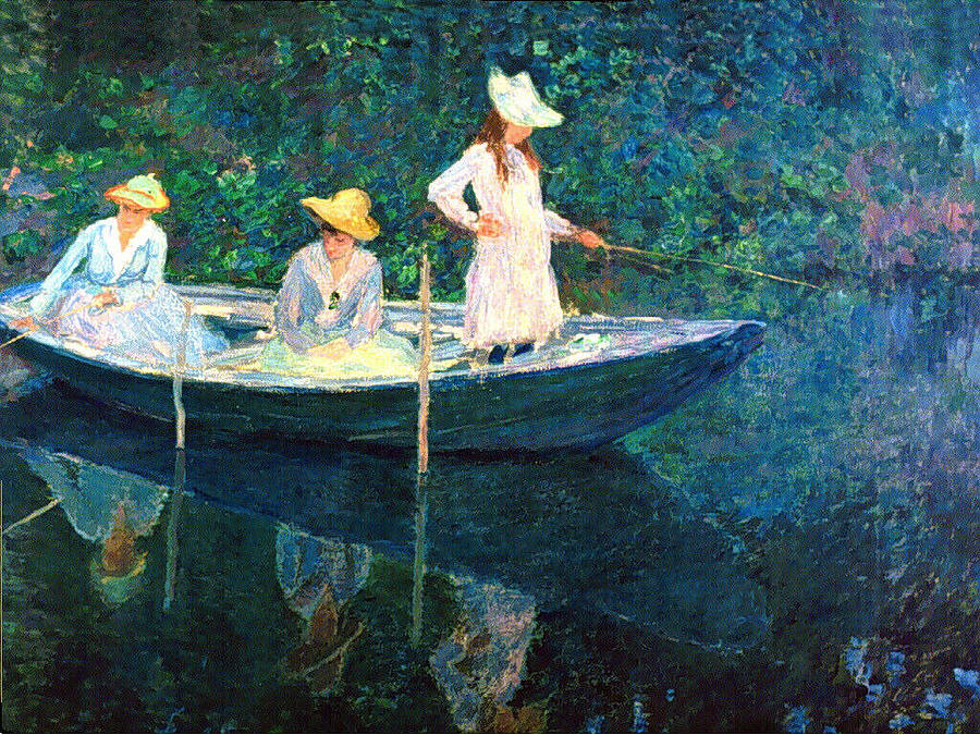 900x675 Women On A Boat Painting By Claude Monet - Woman In Boat Painting