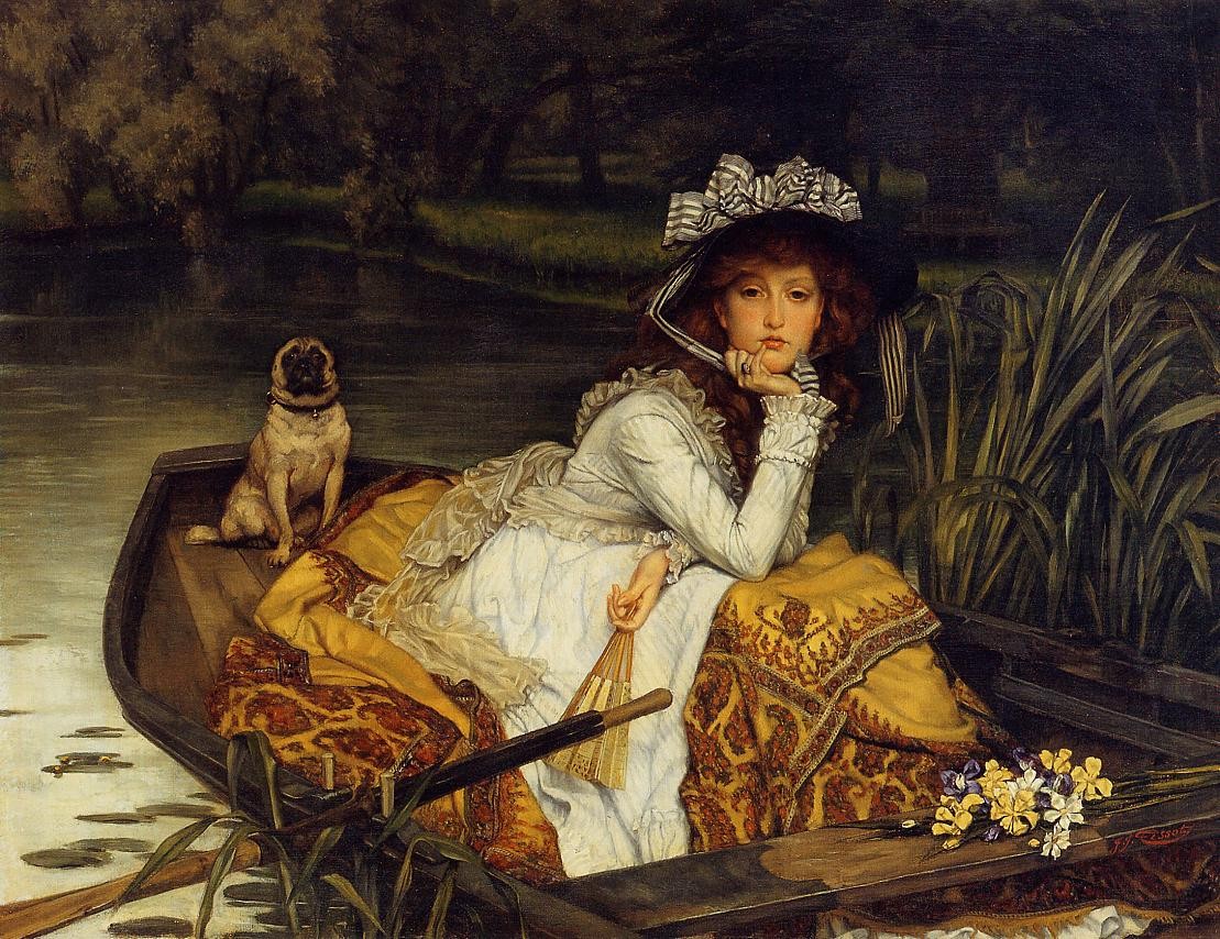 1109x854 Young Woman In A Boat, 1870, James Jacques Tissot - Woman In Boat Painting