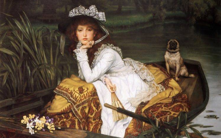 748x468 Artwork Painting Women Dog Boat James Tissot Classic Art - Woman In Boat Painting