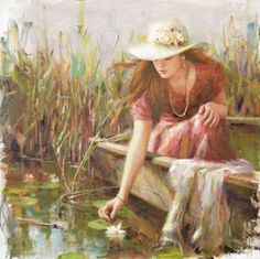 236x235 Unleserlich Signiert - Woman In Boat Painting