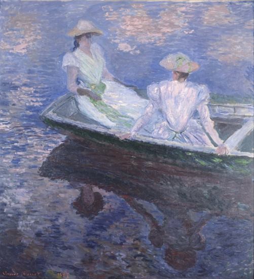 501x550 Claude Monet Impressionist Painted Two Women Playing By Boat - Woman In Boat Painting