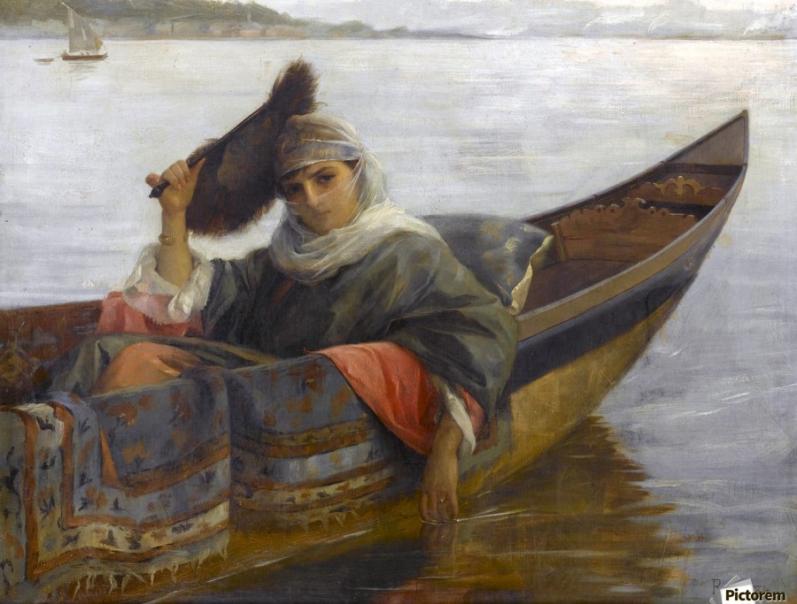 900x683 Oriental Young Woman On Boat - Woman In Boat Painting