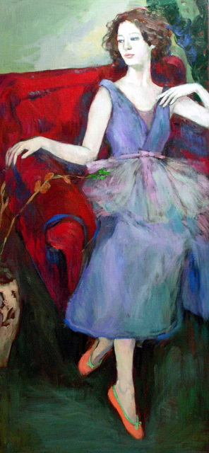 296x640 Gavi Kim Artwork The Women In A Red Chair Original Painting Oil - Woman In Chair Painting