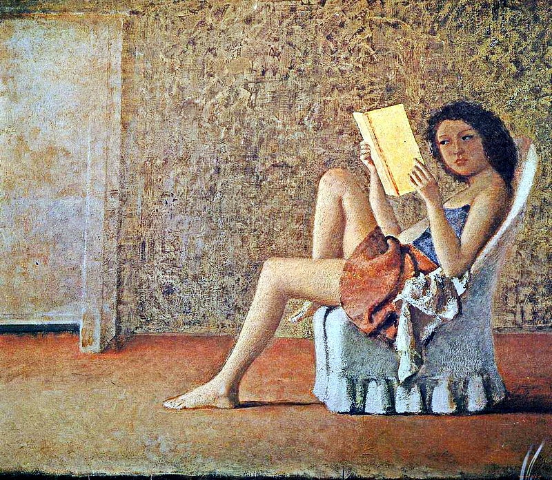 800x697 Modern Handmade Painting Woman Sitting The Chair And Reading - Woman In Chair Painting