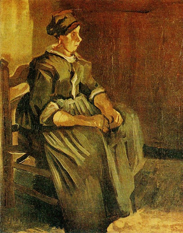 631x800 Peasant Woman Sitting On A Chair Painting Vincent Van Gogh Oil - Woman In Chair Painting