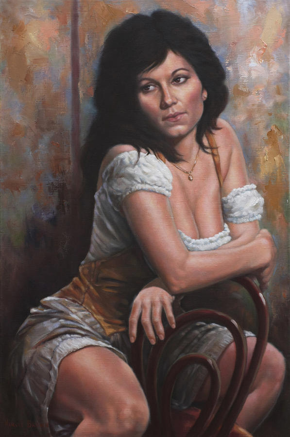 597x900 Red Chair Painting By Harvie Brown - Woman In Chair Painting