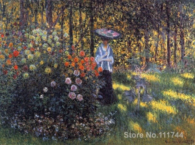 640x475 Wall Art Woman With A Parasol In The Garden In Argenteuil By - Woman In Garden Painting
