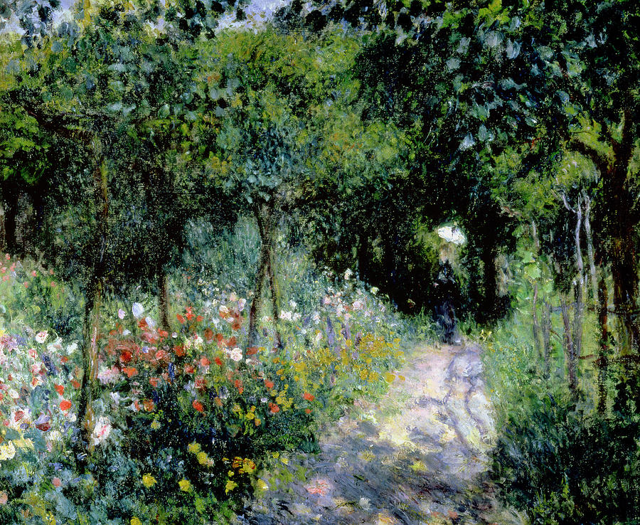 900x738 Woman In A Garden Painting By Pierre Auguste Renoir - Woman In Garden Painting
