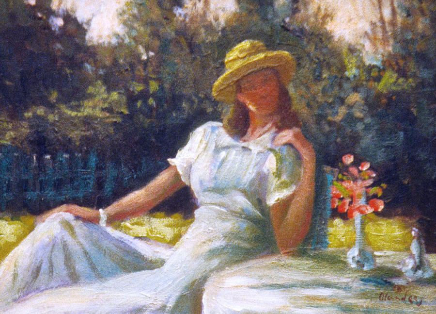 900x647 Woman In The Garden Impression Painting By David Olander - Woman In Garden Painting