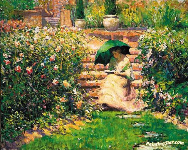 640x512 Woman Reading In A Garden Artwork By Richard Edward Miller Oil - Woman In Garden Painting