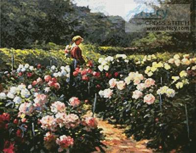 400x312 Woman In A Garden Cross Stitch Pattern Flowers - Woman In Garden Painting
