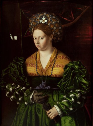 369x500 Portrait Of A Lady In A Green Dress, 1530 - Woman In Green Dress Painting