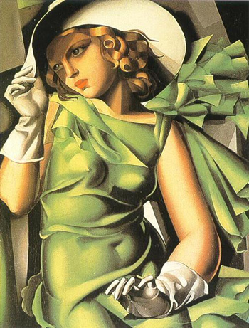 350x461 Portrait Of A Young Girl In A Green Dress By De Lempicka Also - Woman In Green Dress Painting