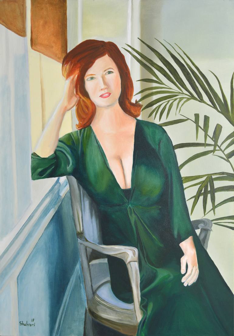 770x1106 Saatchi Art Green Dress Woman Painting By Ezzaldin Shahrori - Woman In Green Dress Painting