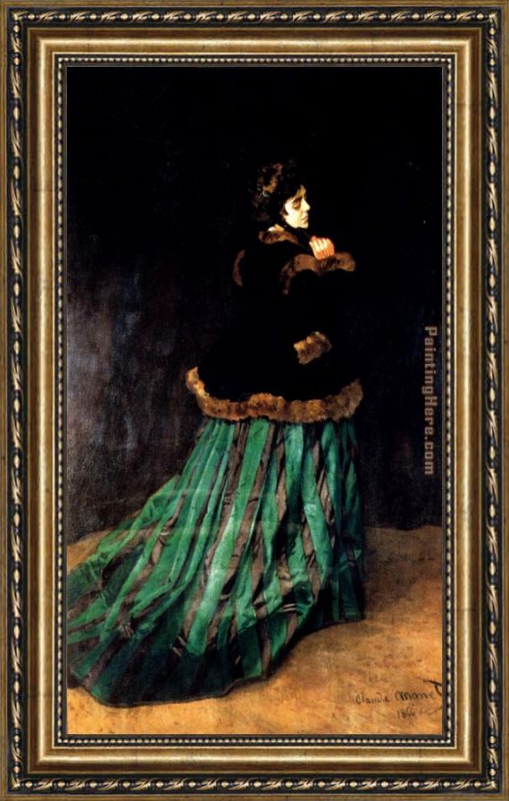 570x898 Claude Monet Woman In A Green Dress Framed Painting For Sale - Woman In Green Dress Painting
