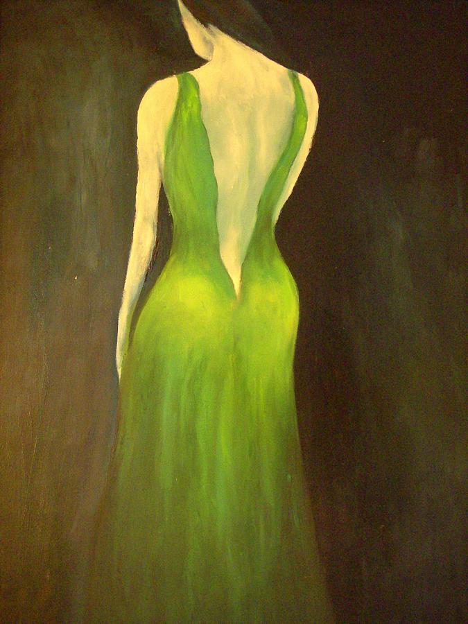 675x900 Woman In The Green Dress Painting By Birgit Schnapp - Woman In Green Dress Painting