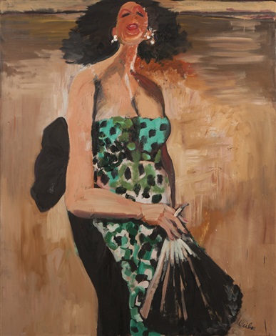 387x470 Woman In A Green Dress By Gerson Leiber On Artnet - Woman In Green Dress Painting