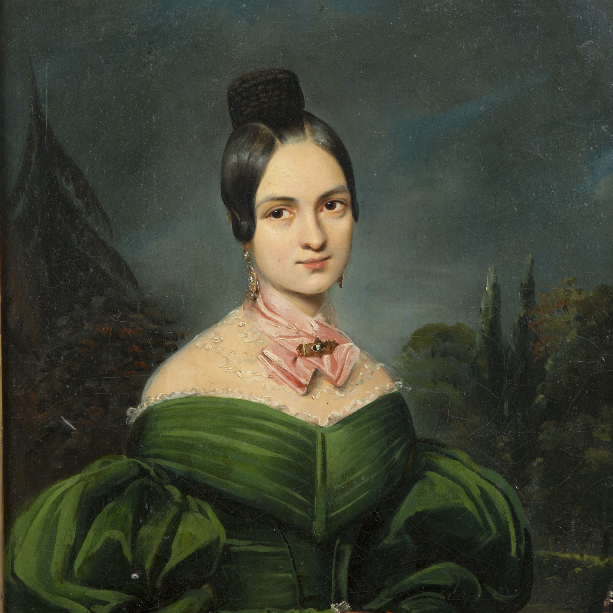 2000x2000 French School, 19th Century. Elegant Lady With Green Dress - Woman In Green Painting