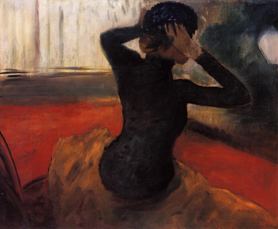 1070x883 Woman Trying On A Hat 1884 Painting Edgar Degas Oil Paintings - Woman In Hat Painting