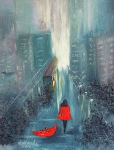 227x300 Printable Girl Wall Art City Rain Painting, Printable Girl - Woman In Rain Painting