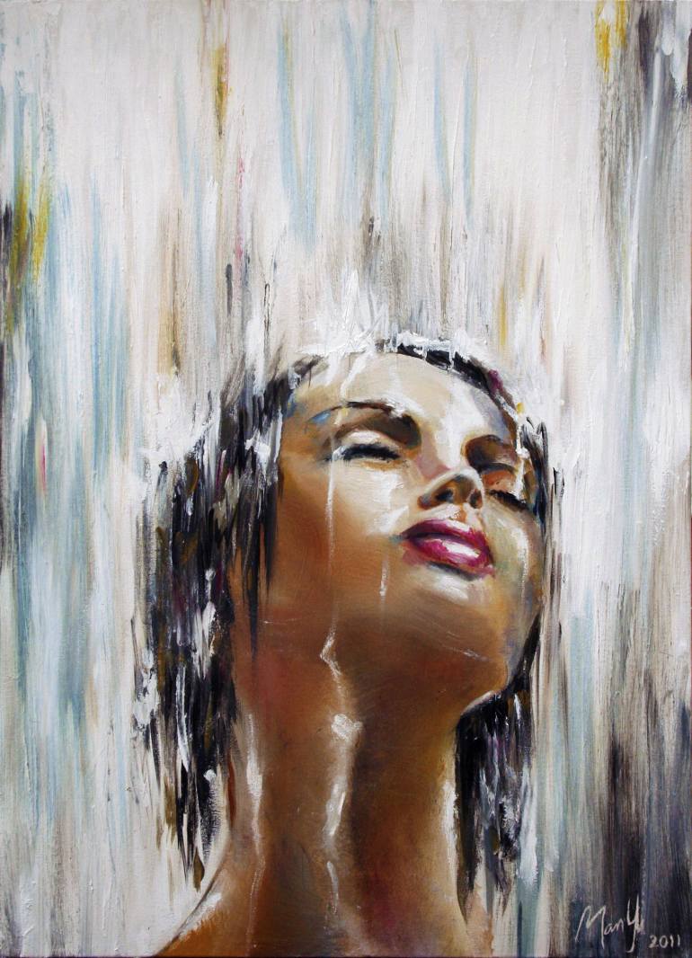 770x1066 Saatchi Art May Rain Painting By Man Yu Fung - Woman In Rain Painting