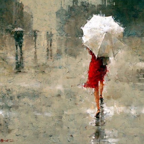 500x501 Posters Of Woman In The Rain Girl Wearing Red Dress In The Rain - Woman In Rain Painting