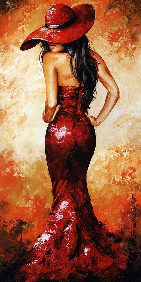 450x900 Emerico Toth - Woman In Red Dress Painting
