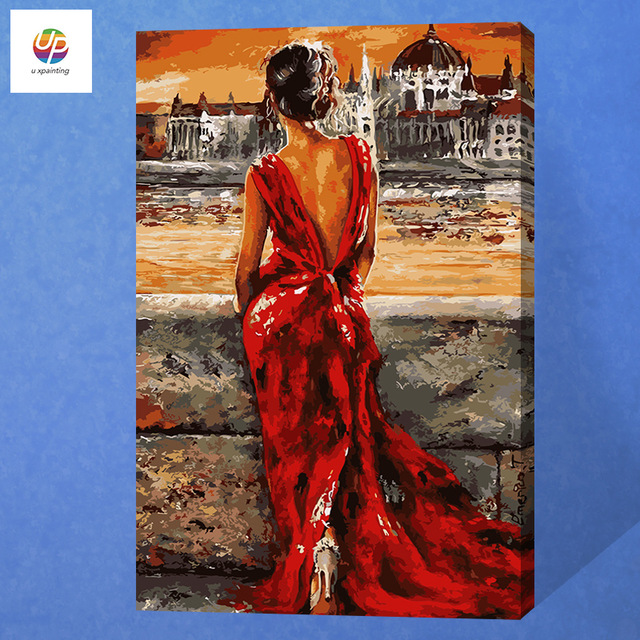 640x640 Frameless Diy Digital Painting By Numbers Woman In Red Dress - Woman In Red Dress Painting