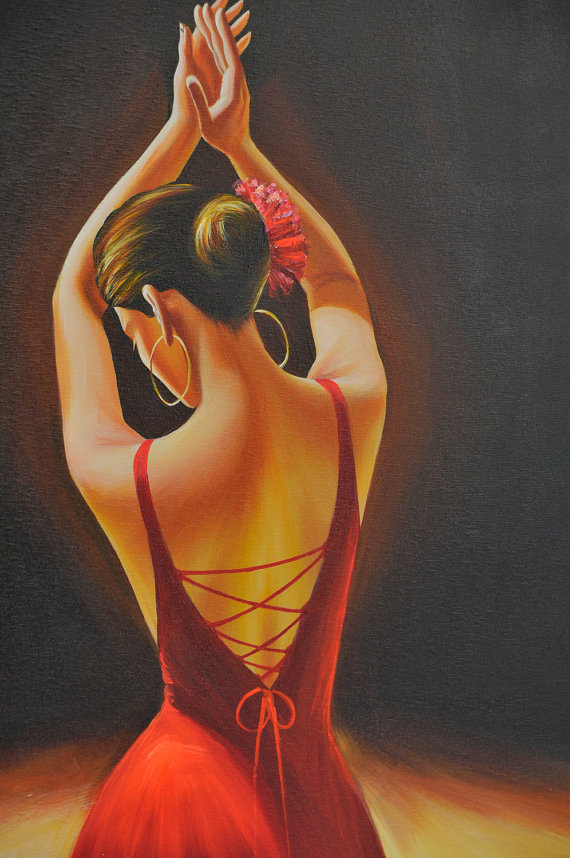 570x858 Items Similar To Painting, Dancer, Woman, Red Dress, Barcelona - Woman In Red Dress Painting