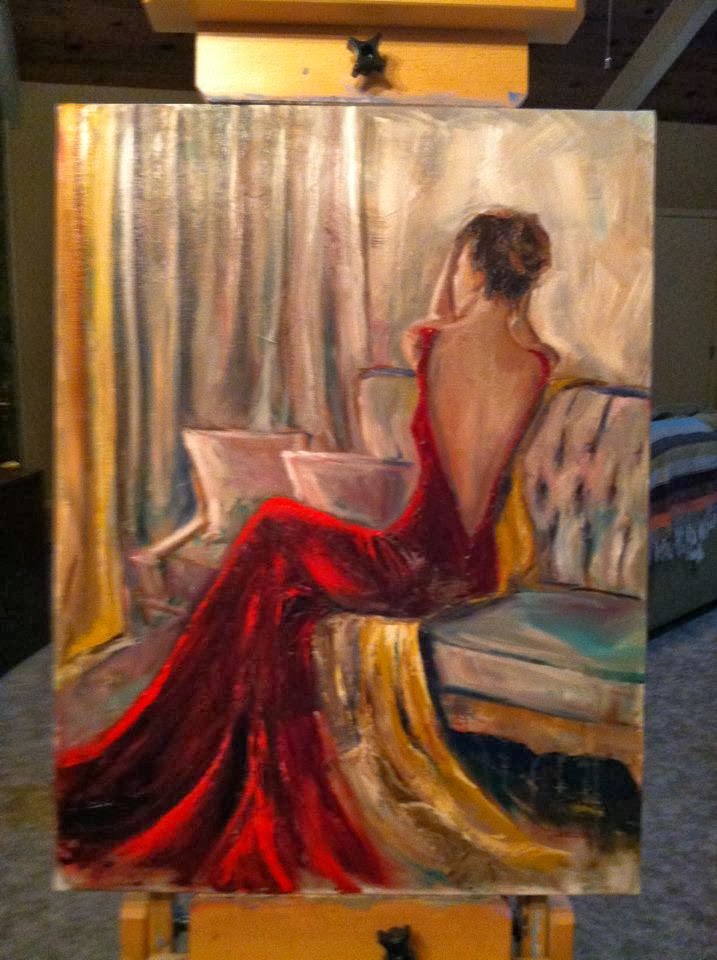 717x960 Jen Beaudet Art Day 3 Of Woman In Red Painting - Woman In Red Dress Painting