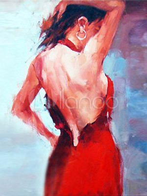 300x400 Mysterious Woman In Red Dress Canvas Hand Painted Oil Painting - Woman In Red Dress Painting