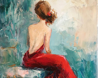 340x270 Painting Woman In Red Female Figure Oil Painting Oil - Woman In Red Dress Painting
