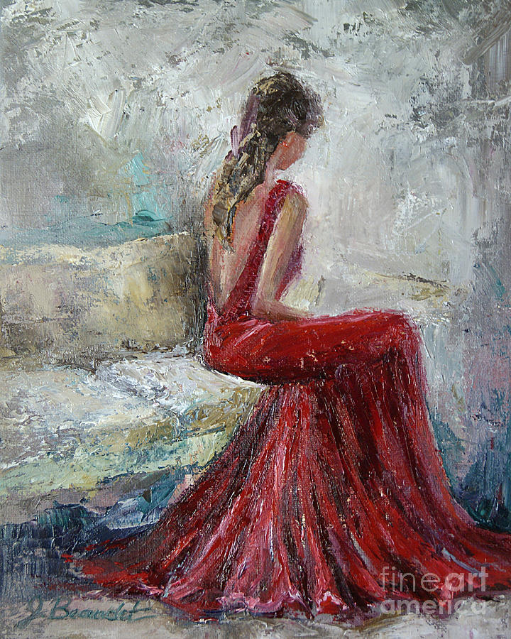 720x900 The Moment Painting By Jennifer Beaudet - Woman In Red Dress Painting
