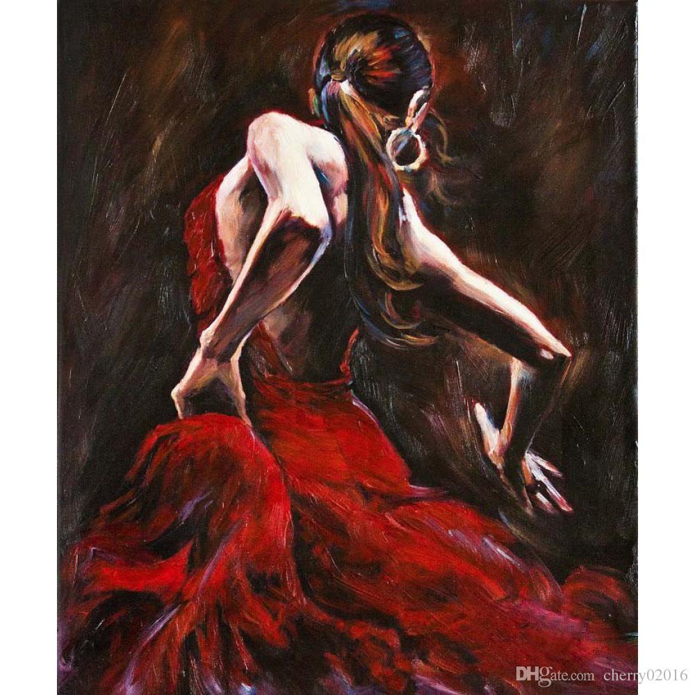 1000x1000 2018 Figure Paintings Spanish Flamenco Dancer In Red Dress - Woman In Red Dress Painting