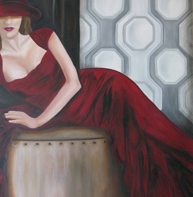 391x400 Painting Of Woman In Red Dress Playing Piano - Woman In Red Dress Playing Piano Painting