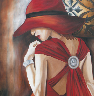 389x400 Who Is Karen Beaker Tim - Woman In Red Dress Playing Piano Painting