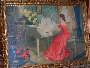 308x233 Mejores 251 De Music En Instrumentos - Woman In Red Dress Playing Piano Painting