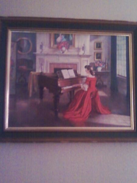 450x600 Oil Painting Antique Appraisal Instappraisal - Woman In Red Dress Playing Piano Painting