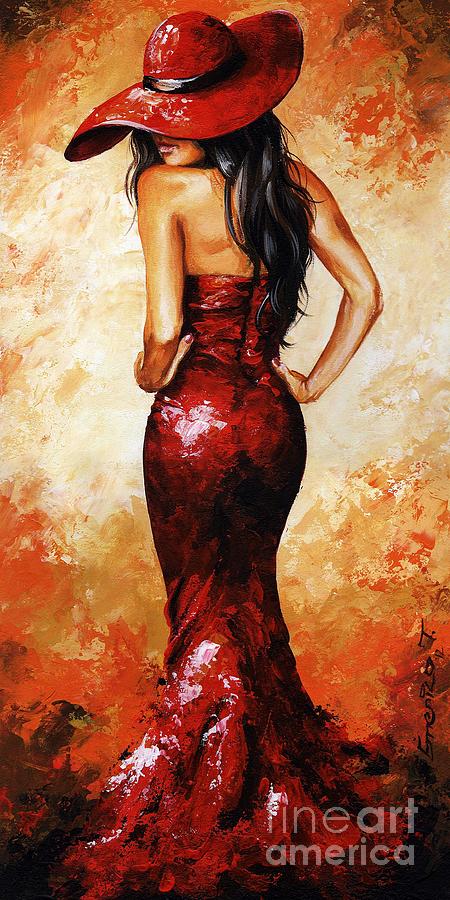 450x900 Lady In Red 035 Painting By Emerico Imre Toth - Woman In Red Painting