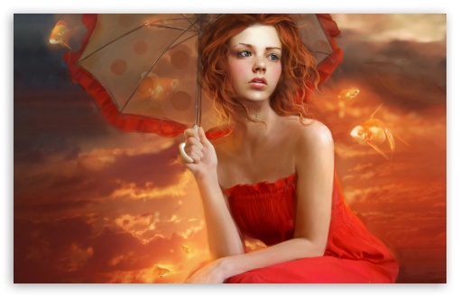 510x330 Woman In Red Dress Painting 4k Hd Desktop Wallpaper For 4k - Woman In Red Painting