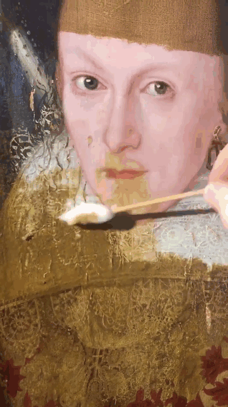 331x589 Art Expert Removes 200 Year Old Yellowing Varnish From A 399 Year - Woman In Red Painting