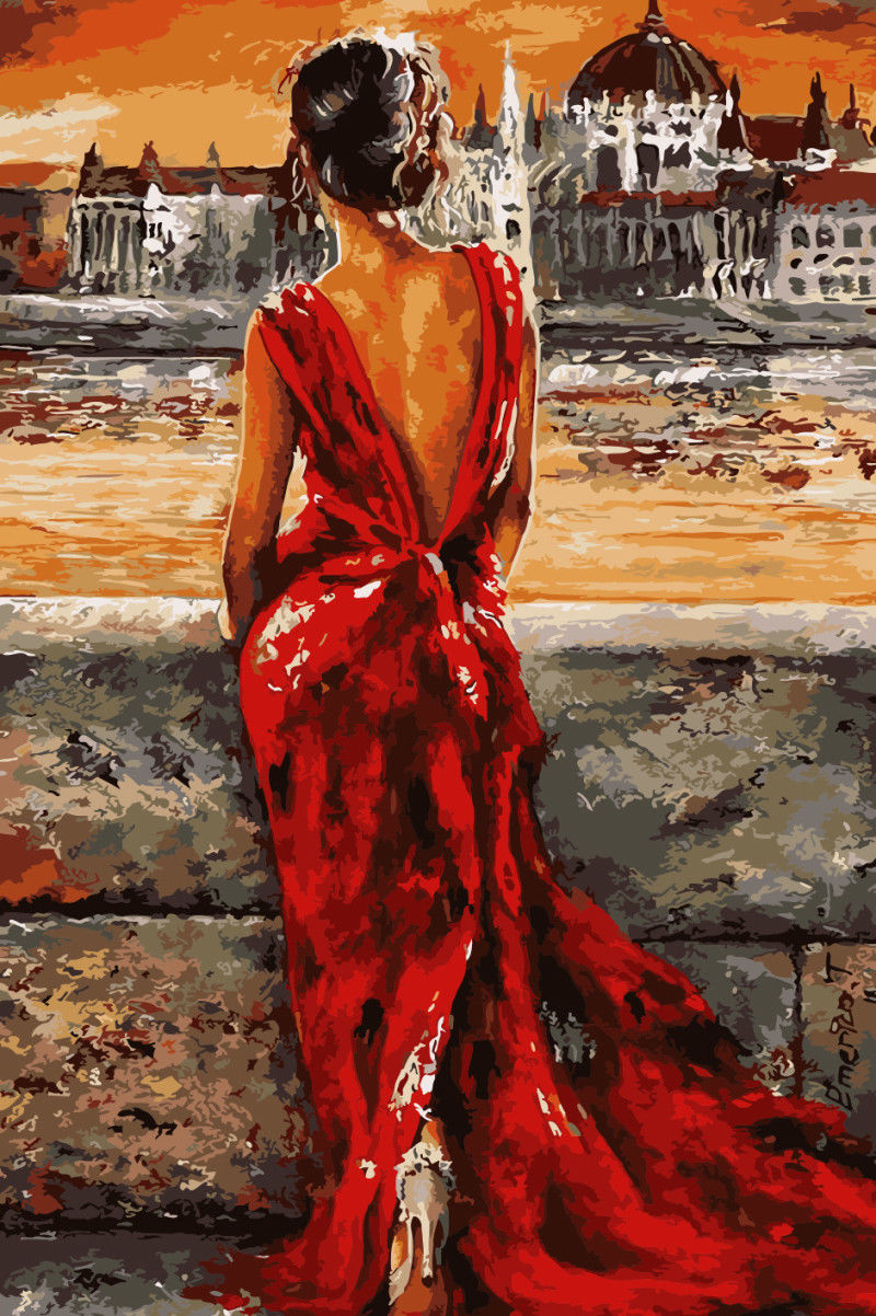 800x1202 Beauty Women Diy Paint By Number Kit Digital Oil Painting Decor - Woman In Red Painting