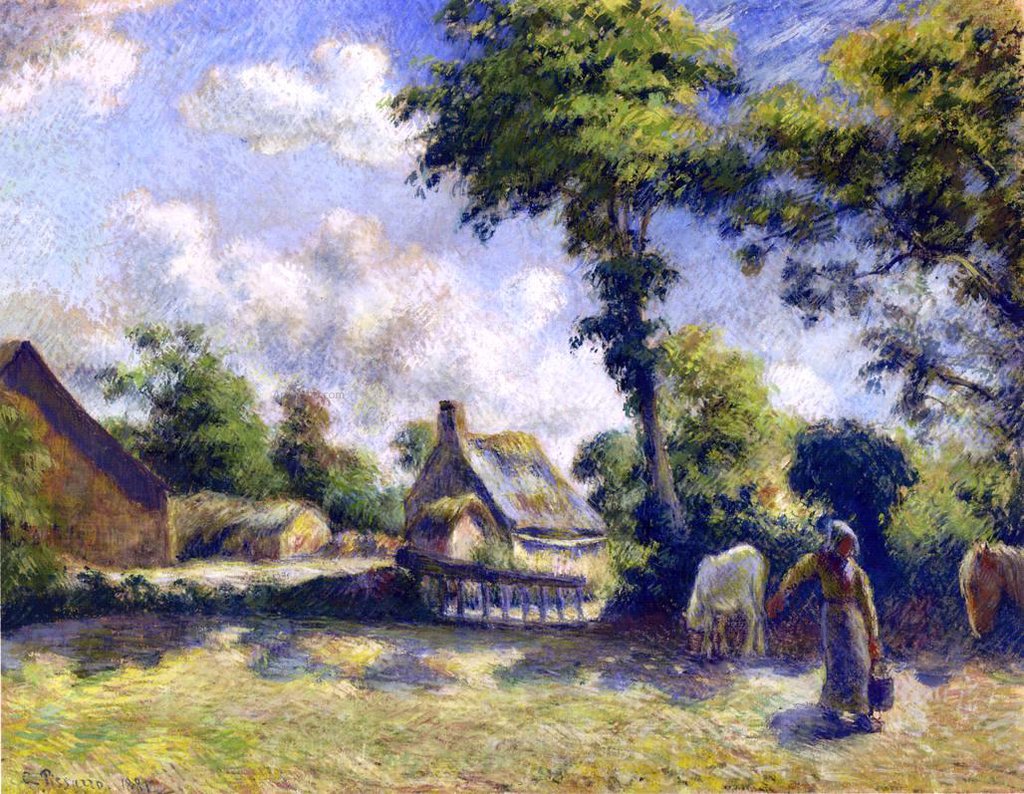 1024x794 Camille Pissarro Landscape - Woman In The Water Painting