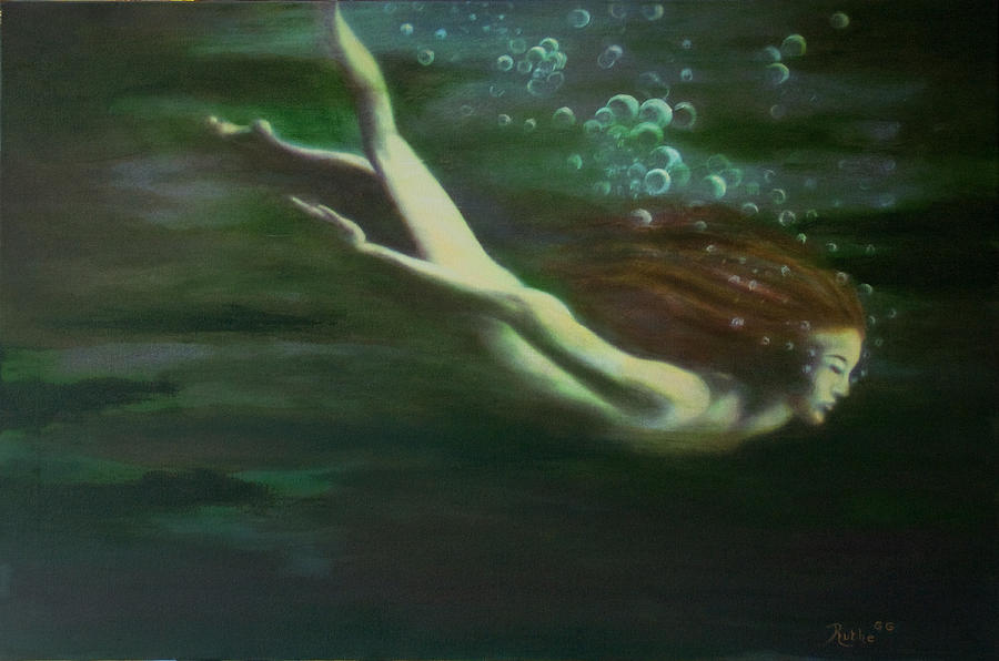 900x596 Water Woman Painting By Ruthe Dawes - Woman In The Water Painting
