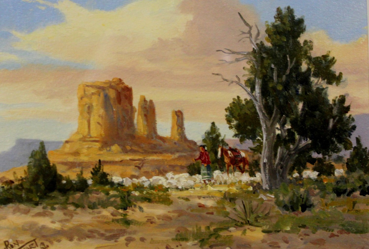 1500x1015 Western Artist Ron Stewart, Water Color Painting Of Navajo Woman - Woman In The Water Painting