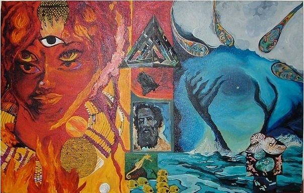 604x385 Fire Woman Water Womb Painting By A Delilah B Wilder - Woman In The Water Painting